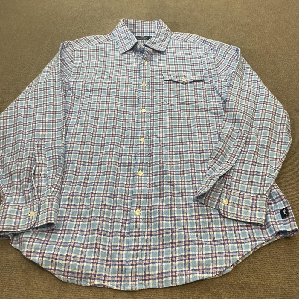 Vineyard Vines Shirt‎ Mens Large Blue Plaid Crosby Flannel Long Sleeve Stretch